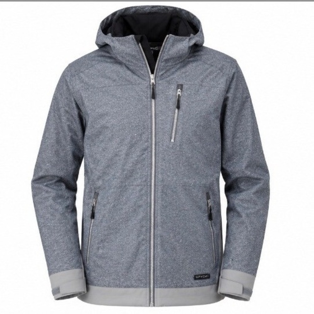 Spyder Mens Ski Jacket Grey Heather Fleece Lined Hooded Full Zip XL
